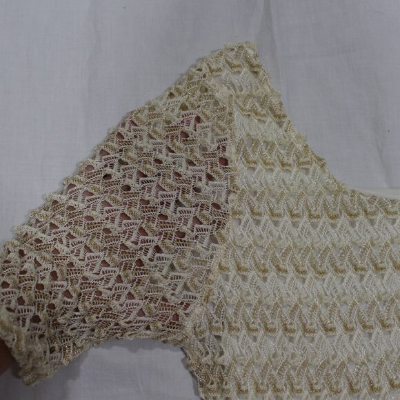 Hello Miss Gold Dress Size L BodyCon Lace Arms Deep Scoop Back - Picture 4 of 6